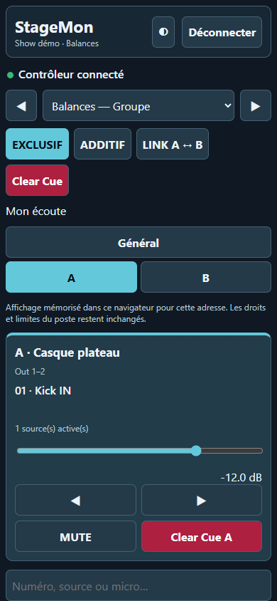 Choisissez la source à écouter.